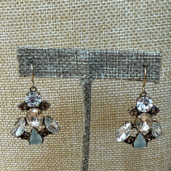J Crew Gold-Tone Drop Earrings With Clear & Frosted Stones - Picture 1 of 8
